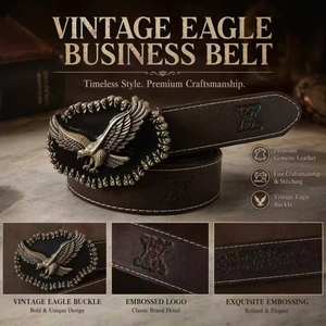 Sabuk Pinggang Kulit Embos Pria Gaya Punk Barat Amerika dengan Gesper Pelat Tengkorak Elang dari Bahan Alloy Vintage Koboi - Product Image 3