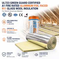 Matériau d'isolation murale pour bâtiments métalliques résistant au feu ASTM E84, rouleau de laine de verre UET R11, couverture en fibre de verre avec feuille d'aluminium de 3,5 pouces