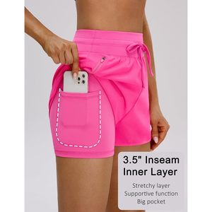 Pantalones Cortos Deportivos 2 en 1 para Mujer FOXA, Cintura Alta, con Cordón Ajustable, Bolsillos, Secado Rápido, Spandex y Poliéster - Product Image 4