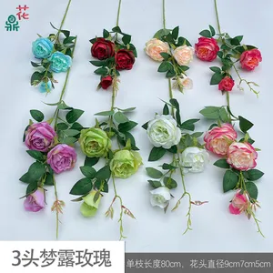 3 मोनोरोज़ गुलाब सिमुलेशन फूल निर्माताओं शादी रोड फूलों की दीवार सजावट रेशम फूल थोक बिक्री