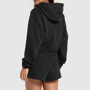 Ensemble de jogging personnalisé en laine avec fermeture éclair, imprimé, à manches longues, coupe oversize, décontracté, avec short et sweat à capuche, pour femme, 100% laine - Product Image 6
