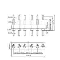 Connecteur de batterie USB Pogo Pin 6 broches, pas de 2,50 mm et 2,54 mm, montage vertical sur surface, broche à ressort plaquée or, DC12V, pour PCB, fabriqué à Dongguan