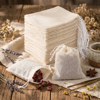 Sachets de thé réutilisables en mousseline de coton avec cordon de serrage, pochettes vides naturelles non blanchies à tissage fin, 100 pièces pour thé en vrac et sachets de bain de thé