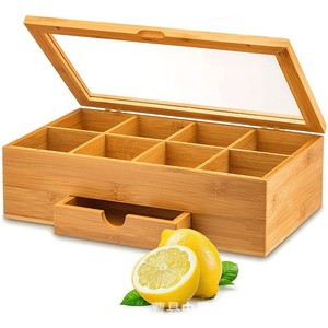 Caja de Té de Madera, Organizador de Bolsitas de Té con Tapa Acrílica Abatible, Caja de Almacenamiento de Bambú, Embalaje de Regalo, Forma Rectangular - Product Image 2