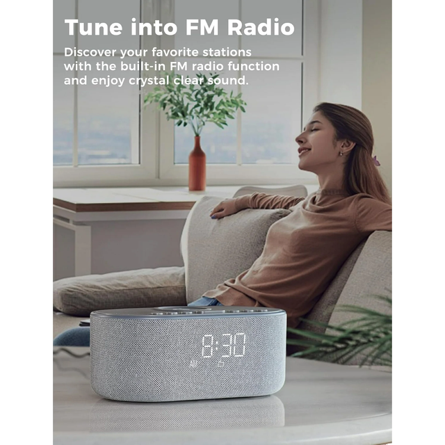 Dual Alarm Electronic Desk Table Clock Fast Wireless Charging Modern Design Digital FM Radio LED Display Snooze Function
