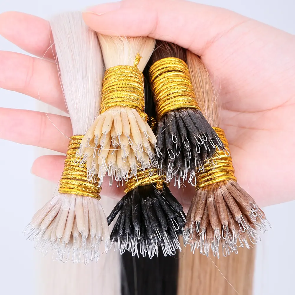 TopElles factory wholesale high quality real russian virgin human hair all color nano ring human hair extensions