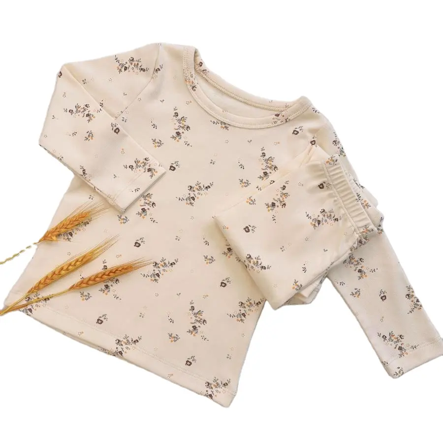 Europäische Voll baumwolle Kinderheim Kleidung Bedruckte Kinder 2 Stück Anzug Thermo Unterwäsche Baby Langarm Pyjama Set