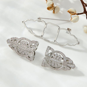 Cuff Link And Tie Clip Set Geometric Oval Micro Insert Unisex Formal Brooch XC06212 - Product Image 4