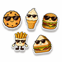 Autocollants personnalisés pour la restauration rapide, autocollants imperméables, autocollants mignons en vinyle découpés à la forme de hamburgers, frites, desserts, autocollants avec logo pour l'emballage