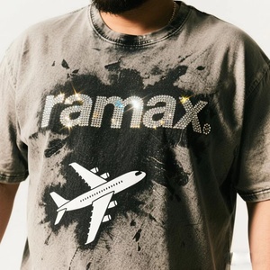 Camiseta de hombre de algodón grueso con pedrería, lavado ácido, estampado DTG de tendencia, talla grande, estilo streetwear - Product Image 2