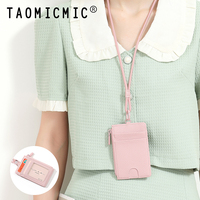 TAOMICMIC dompet koin gantung leher, model Korea lucu untuk siswa ultra-tipis dan Mini mudah untuk dibawa ritsleting PU