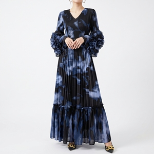 Vestido Maxi Casual Vintage de Alta Calidad para Mujer, Primavera/<span class=keywords><strong>Verano</strong></span> 2026, Nuevo, con Mangas Farol, Corte en A, Plisado, Estampado Floral, Fruncido Natural - Product Image 5