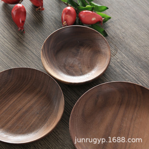 ถาดไม้วอลนัทสีดำทรงกลม ทำด้วยมือ สไตล์ญี่ปุ่น สำหรับใช้ในบ้าน - Product Image 2