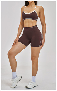 Ensemble de yoga à dos croisé avec bordure contrastante, tenue d'entraînement rehausse-fesses, tissu à séchage rapide, vêtements de sport d'extérieur - Product Image 4