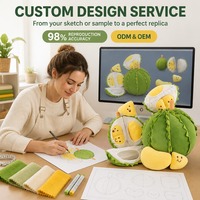 Ronde groene durian knuffel met vilten schil-stroken en geel fruitvlees, schattig fruitknuffeltje voor decoratie in de leeshoek en slaapkamer cadeau