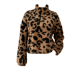 Sudadera de Forro Polar Grueso con Estampado de Leopardo Personalizado de Alta Calidad, Informal, para Otoño/Invierno, con Cierre de Cremallera 1/4 y Frente de Piel Sintética - Product Image 1