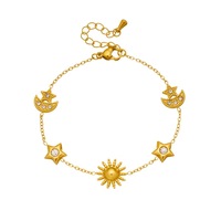 Bracelet à breloques en acier inoxydable pour femme, plaqué or, motifs assortis (cœur, fleur, nœud, étoile, papillon), vente en gros