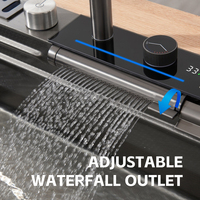 Robinet cascade thermostatique noir en acier inoxydable à montage sur plan, mitigeur de cuisine intelligent avec douchette extractible