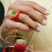Bagues fantaisie colorées en forme de fruits SongYi avec détails en strass, accessoires de bijoux tendance pour femmes