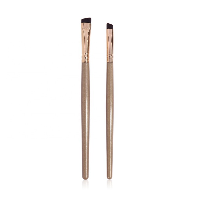 MAANGE 2PCS Delicate Black Gold Plastic Eyebrow Angled Brush Powder Contouring Professional Makeup Brush Set