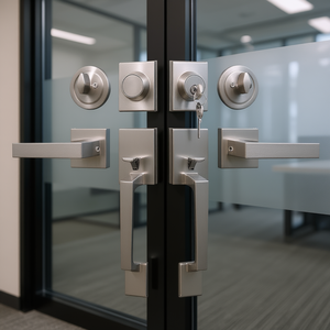 Juego de Manijas Dobles para Puerta de Alta Resistencia, Acabado Níquel Satinado, Cerradura de Palanca Cuadrada Reversible, Manija para Puerta de Oficina - Product Image 2