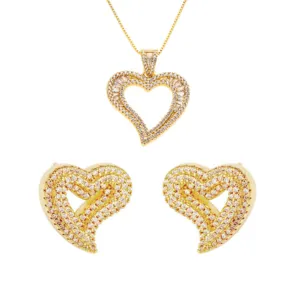 Kalung emas wanita zirkon kubik AAA berlapis Rhodium perhiasan berongga modis hati diskon besar