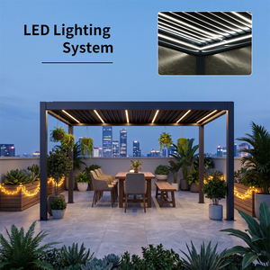 Pérgola de Aluminio YUE LING, Moderna, Rectangular, con Recubrimiento de Polvo Negro, Gazebo para Exteriores con Paredes de Vidrio y Techo de Láminas - Product Image 3