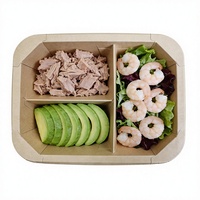 Boîte alimentaire octogonale en papier kraft épaissi à 3 compartiments, jetable, écologique, avec couvercles PET anti-buée