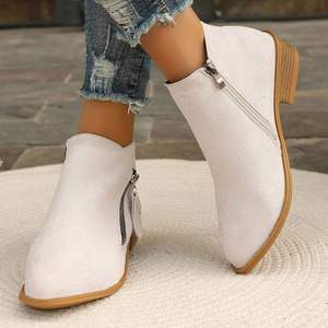 Martin de ante de gran tamaño de fondo plano para otoño e invierno nuevas botas cortas británicas de tacón bajo con punta redonda y doble cremallera - Product Image 3