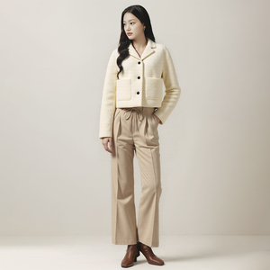 Mesdames Bomber White Knitted Blank Custom Shirt Sport Hoodie Sweater for Customizable Tops Fabric Collar Varsity 100% Wool Coat - Product Image 5