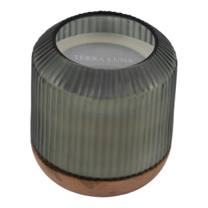 Ribbed Glass Scented <b>Candle</b> With Wood Base <b>Small</b> Votive For Indoor And Outdoor Use - Product Image 4