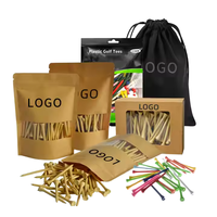 Piques et tees de golf écologiques légers à faible MOQ avec logo personnalisé, en bois naturel et bambou, emballage en vrac et sac en papier