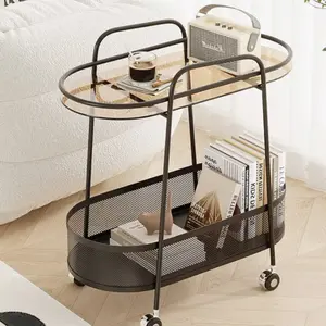 Oturma RoomTrolley yan masa raf cam masaüstü hareketli yan masa