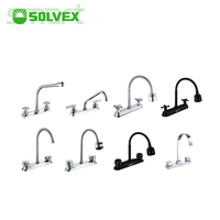 Keran Wastafel SOLVEX 8" Bahan Stainless Steel 304, Cartridge Kuningan, Putaran Penuh, Gagang Seng, Lapisan Krom, 480mm