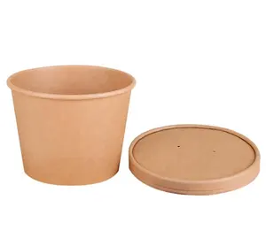 Wholesale Eco-friendly Disposable Kraft Paper Bowl Packaging Cup Take Away Salad Bowl with Lid