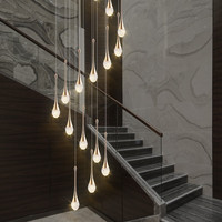Lustre d'escalier moderne et minimaliste, design créatif à lumière douce, en alliage d'aluminium, LED à trois couleurs, intensité variable, longue suspension pour