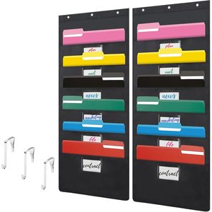 Black Hanging Wall <b>File</b> <b>Organizer</b> 6 Pockets Over Door Storage Office <b>Organizer</b> Oxford Material Hook Type - Product Image 1