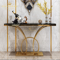 Table d'entrée de luxe moderne, cadre en acier inoxydable doré, table console avec plateau en pierre frittée pour salon, villa, hôtel, décoration