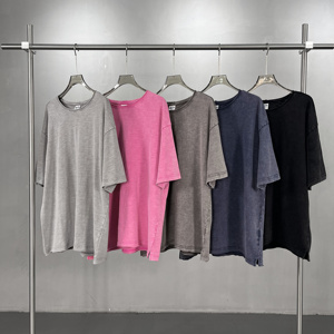 T-shirt da uomo YKH 275gsm 100% cotone slub lavaggio acido con logo personalizzato, stile vintage, vestibilità oversize, stampa DTG - Product Image 2