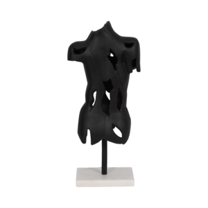 Scultura astratta in metallo a forma di torso con design traforato su base in marmo, pezzo d'arte decorativa moderna - Product Image 4