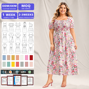 Robe midi en mousseline de soie à imprimé floral pour femmes grandes tailles, col carré, manches bouffantes, coupe évasée, longueur mi-longue, robe d'été décontractée - Product Image 1