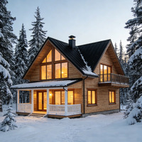 Ensemble complet de design d'intérieur de maison en bois de style nordique, villa en bois massif, salon, chambre, cuisine, personnalisable