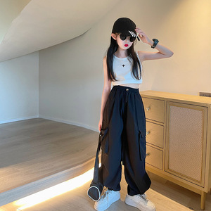 Pantalons <span class=keywords><strong>cargo</strong></span> pour filles de 5 à 14 ans, mode printemps, pantalons amples pour enfants, automne, nouveau style, pantalons à jambes larges, vêtements décontractés pour filles - Product Image 4