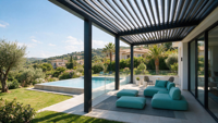 Pergola à lames orientables en aluminium robuste, télécommandée, imperméable, auvent pour jardin de villa