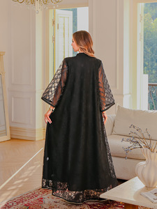 Haya 2025 Nida Abaya recortada con encaje negro con bordado Floral plateado ropa islámica para mujer elegante vestido de noche modesto - Product Image 5