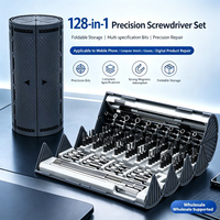 Kit de tournevis combiné 128-en-1 peu encombrant, étui cylindrique pliable, outils magnétiques Cr-V, garantie 3 ans, marque personnalisable