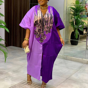 8945 Robe Longue Maxi Africaine Musulmane Style Ethnique <span class=keywords><strong>Ayaba</strong></span> Ample avec Voile Manches Mi-Longues Grande Taille Bicolore - Product Image 2