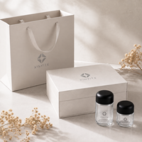 Pot en verre transparent avec logo personnalisé, 60, 90, 120 ml, couvercle sécurité enfant, flacon de stockage pour herbes, option boîte cadeau et sac en papier