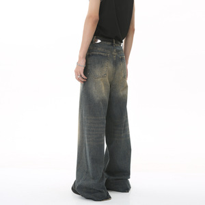 Jeans unisexe coupe ample à jambe large, pantalon en denim vintage délavé à jambe droite longueur cheville, vente en gros et personnalisable - Product Image 3