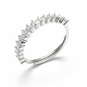 Marquise Cut Diamond Half <b>Eternity</b> <b>Ring</b> Natural & Lab Grown Diamonds 925 <b>Silver</b> / 10KT 14KT 18KT White Gold Finish - Product Image 1